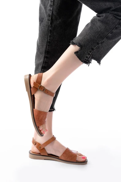 205-012 Taba Ortopedik Hakiki Deri Kadın Sandalet - 4