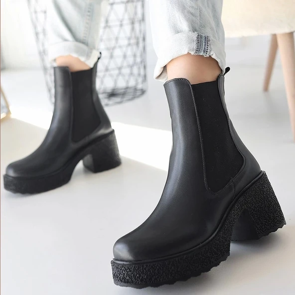 Paigo Siyah Cilt Topuklu Bot - Resim 4