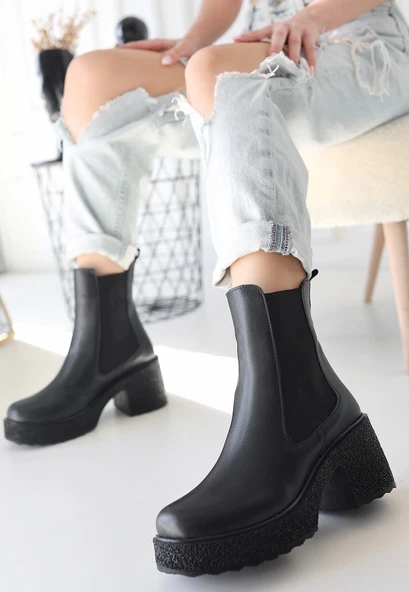 Paigo Siyah Cilt Topuklu Bot - Resim 2