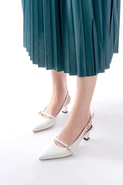 H-470 Beyaz Rugan Baret Tokalı Arkası Açık Günlük Kadın Sandalet - 2