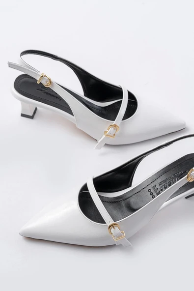 H-470 Beyaz Rugan Baret Tokalı Arkası Açık Günlük Kadın Sandalet - 4