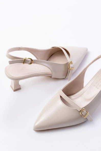 H-470 Bej Rugan Baret Tokalı Arkası Açık Günlük Kadın Sandalet - 4