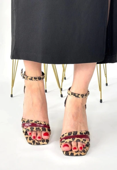 Lanja Leopar Süet Bordo Rugan Detaylı Ayakkabı - 2