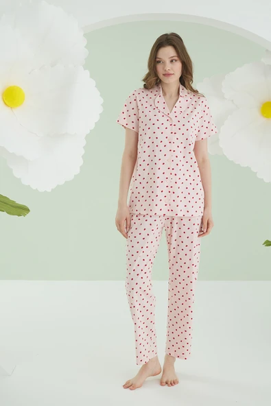 Pembe Berry Önden Düğmeli Pijama Takımı