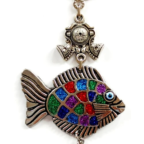 Mavi Nazar Boncuklu Balık Figürlü Mini Balık Duvar Süsü - 2