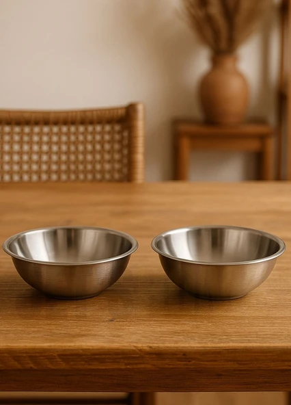 2'li Set Sağlıklı Paslanmaz Çelik Kase - Çok Yönlü Çorba, Salata ve Meyve Kabı 350 ml No 1