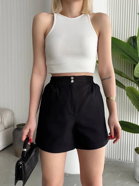 Çıtçıtlı gabardin şort - 5