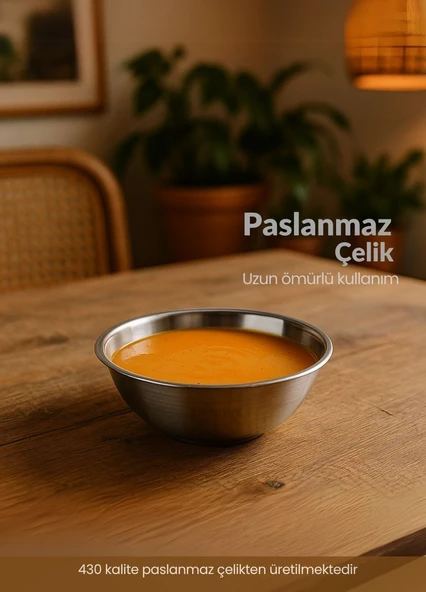 2'li Set Sağlıklı Paslanmaz Çelik Kase - Çok Yönlü Çorba, Salata ve Meyve Kabı 350 ml No 1 - 2