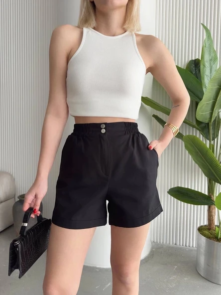 Çıtçıtlı gabardin şort