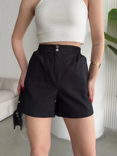 Çıtçıtlı gabardin şort - 2