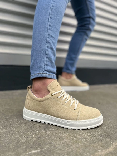 Krem Cool Bağcıklı Süet Erkek Günlük Spor Klasik Ayakkabı