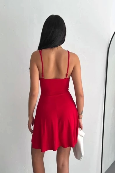 İnce çift askılı mini elbise - 3