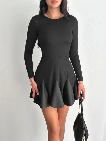 Eteği kloş crep mini elbise s1267