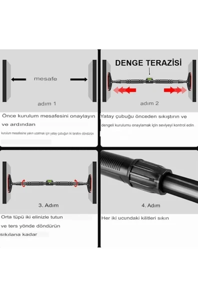 HUBSTEİN Yeni Nesil 72-95CM Kapı Barı Koridor Barfiksi Barfix Spor Aleti Demiri Barfiks Çubuğu E12 - 4