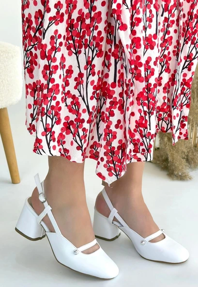 Jecci Beyaz Cilt Topuklu Ayakkabı - Resim 3