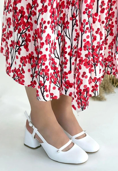 Jecci Beyaz Cilt Topuklu Ayakkabı - Resim 2