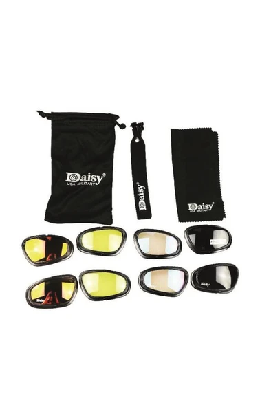 Daisy Tactical 4 Farklı Renk Lensli Çantalı Gözlük / Motorcu Dağcı Asker Gözlüğü - Resim 4