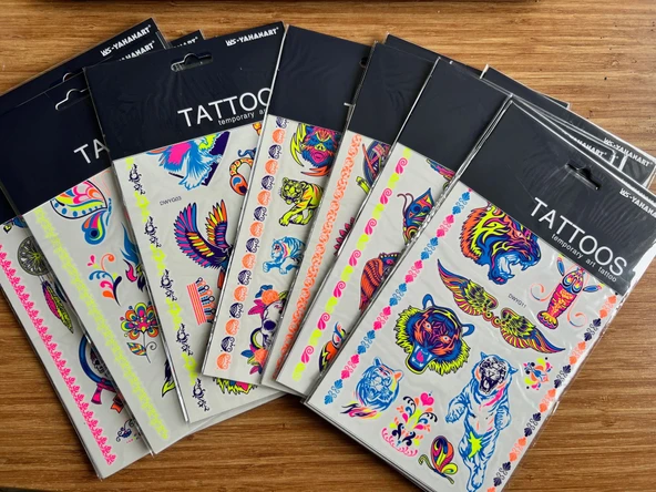 Fosforlu Karanlıkta Parlayan 5 Adet Geçici Dövme Erkek Modelleri ürün görseli 1