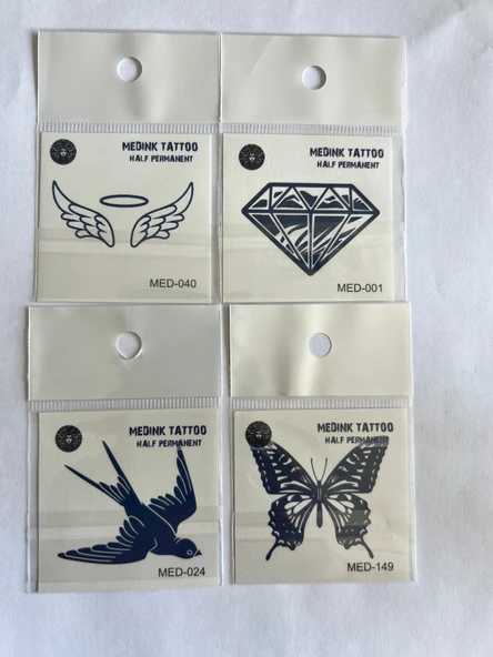 Elmas 4 Adet Birden Minimal 3 Hafta Kalıcı Geçici Dövme Seti