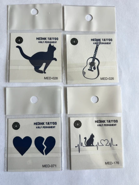 Kedi 4 Adet Birden Minimal 3 Hafta Kalıcı Geçici Dövme Seti ürün görseli 1