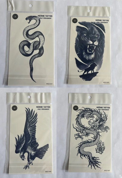 Vahşi 4 adet Birden3 hafta Kalıcı  Geçici yapıştırma Dövme 18x11 cm