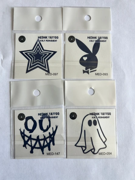 Çılgın 4 Adet Birden Minimal 3 Hafta Kalıcı Geçici Dövme Seti