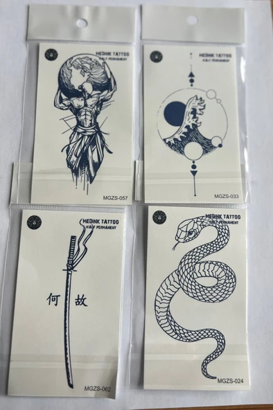 Vahşi 4 Adet Minimal 11x8 cm 3 Hafta Kalıcı Yarı Kalıcı Geçici Dövme ürün görseli 1