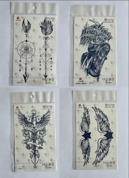 Kanat Ok 3 Hafta Kalıcı 4 Adet Yarı Kalıcı Geçici Dövme Seti ürün görseli 1