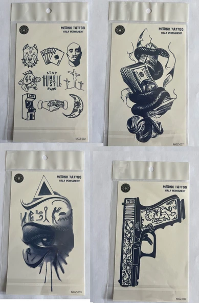 Güç 4 adet Birden3 hafta Kalıcı  Geçici yapıştırma Dövme 18x11 cm ürün görseli 1