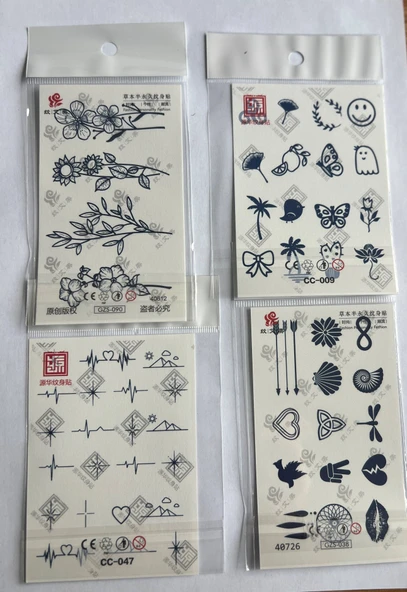 Parmak El 4 Adet Minimal 11x8 cm 3 Hafta Kalıcı Yarı Kalıcı Geçici Dövme