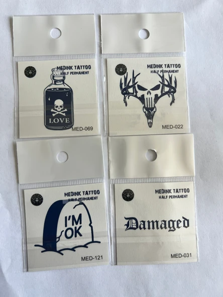 Kuru Kafa 4 Adet Birden Minimal 3 Hafta Kalıcı Geçici Dövme Seti