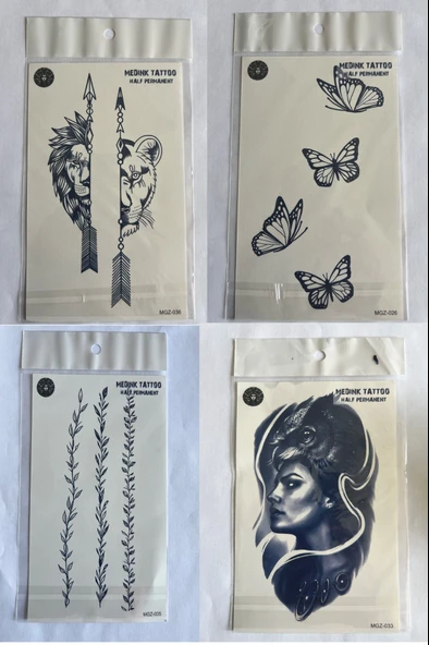 Çift 4 adet Birden3 hafta Kalıcı  Geçici yapıştırma Dövme 18x11 cm