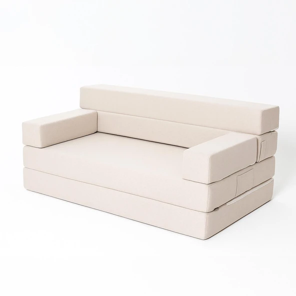 Homedius Melisa Çift Kişilik Katlanır Yatak Katlanır Koltuk Bej Çift - 4