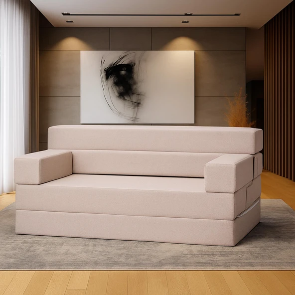 Homedius Melisa Çift Kişilik Katlanır Yatak Katlanır Koltuk Bej Çift