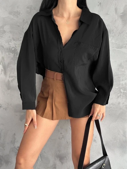 Modal oversize cepli gömlek - 4