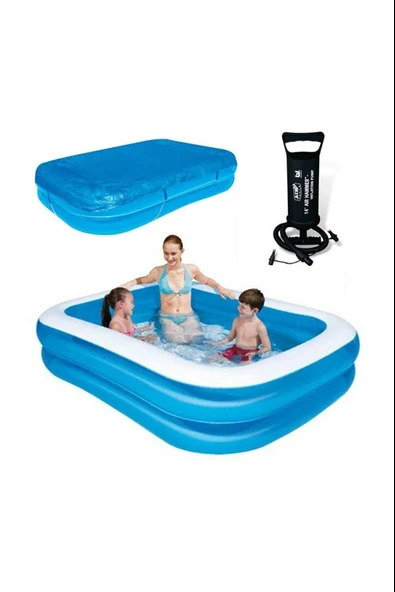 Bestway 12819  Dikdörtgen Şişme Aile Havuz Seti, Pompa +58319 Kapama Örtüsü(211x132x46cm)