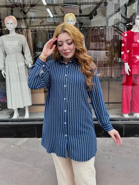Çizgili tunik gömlek - 3