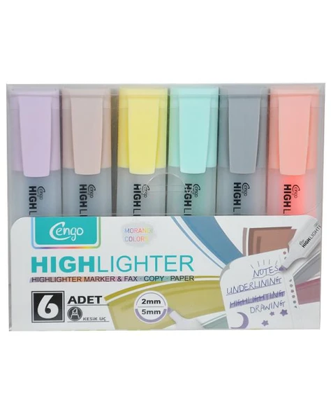 Cengo 6lı Fosforlu Kalem Morandi Renkler CGO802