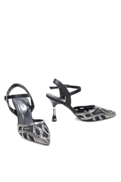 Pisagor Ps-33350 8,5 Cm Topuklu Kadın Taşlı Arkası Açık Stiletto Abiye Ayakkabı - 4