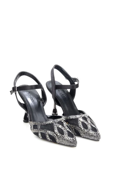 Pisagor Ps-33350 8,5 Cm Topuklu Kadın Taşlı Arkası Açık Stiletto Abiye Ayakkabı - 2