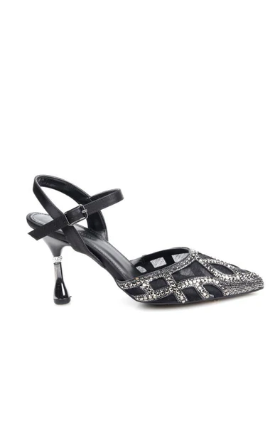 Pisagor Ps-33350 8,5 Cm Topuklu Kadın Taşlı Arkası Açık Stiletto Abiye Ayakkabı