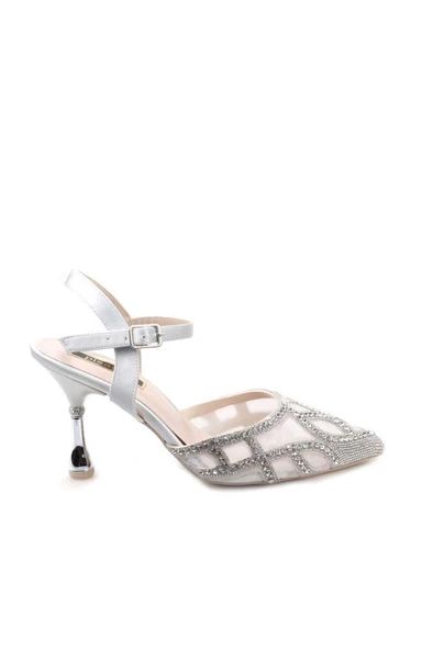 Pisagor Ps-33350 8,5 Cm Topuklu Kadın Taşlı Arkası Açık Stiletto Abiye Ayakkabı - 6