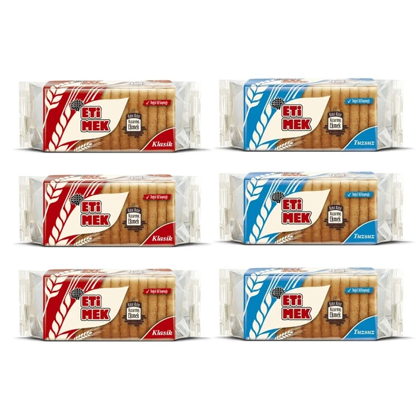 Eti Etimek Klasik ve Tuzsuz Kızarmış Ekmek 6 lı Karma Paket