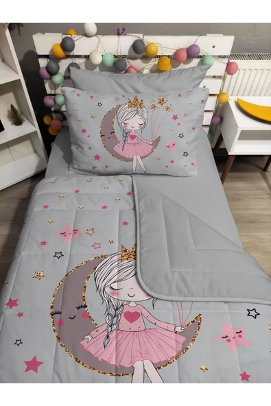 yok yok evim eve dair her şey KAPİTONE silikon elyaf dolgulu AYDA OTURAN KIZ 4 PARÇA Tek kişilik yatak örtü lastikli çarşaf takımı - 2