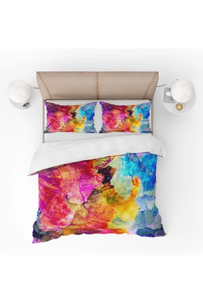 yok yok evim eve dair her şey Sulu Boya Desenli 3d Nevresim Takımı