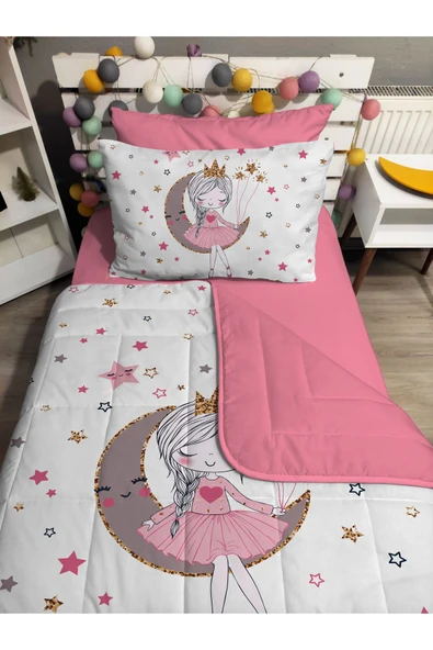 yok yok evim eve dair her şey KAPİTONE silikon elyaf dolgulu AYDA OTURAN KIZ 4 PARÇA Tek kişilik yatak örtü lastikli çarşaf takımı