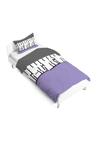 yok yok evim eve dair her şey Piyano Mor Çift taraflı Dijital Baskılı Tek Kişilik Nevresim Takımı