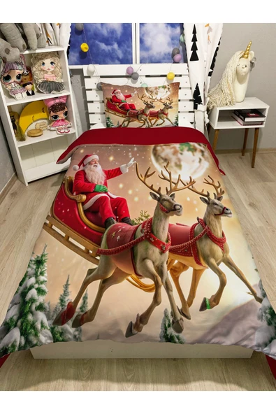 yok yok evim eve dair her şey Yılbaşı Temalı Noel Desenli Tek Kişilik Nevresim Seti