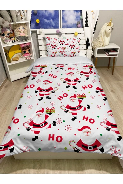 yok yok evim eve dair her şey ÇARŞAFLI Yılbaşı Temalı Noel Desenli Tek Kişilik Nevresim Takımı