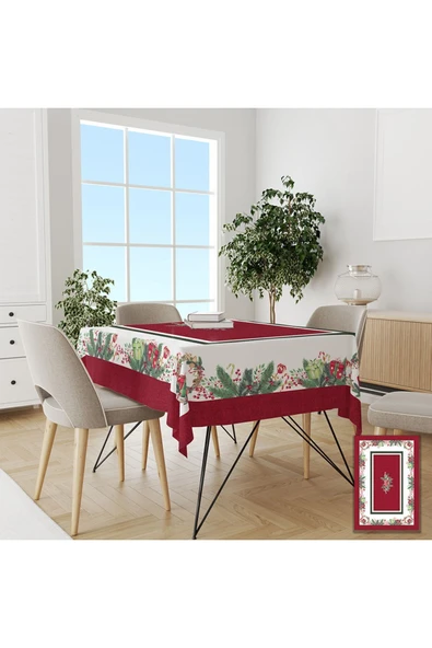 Pusula Home Yılbaşı Kokina Çiçekli Masa Örtüsü
